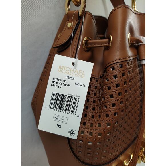 Michael Kors Devon Brown Leather Drawstring Bucket Shoulder Bag - NWT $498 - Picture 12 of 14
